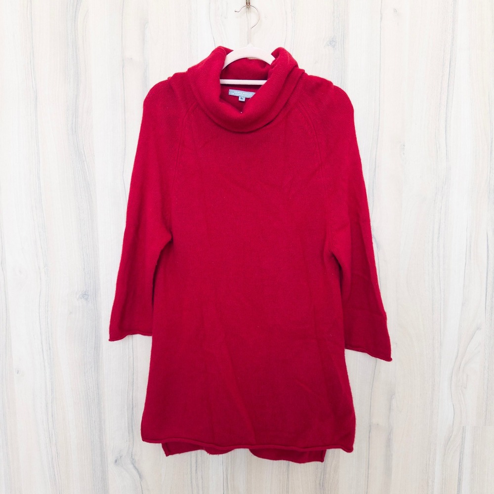 Neiman Marcus Womens Cashmere Tunic Sweater M Red Cowl Neck Luxury Old Money